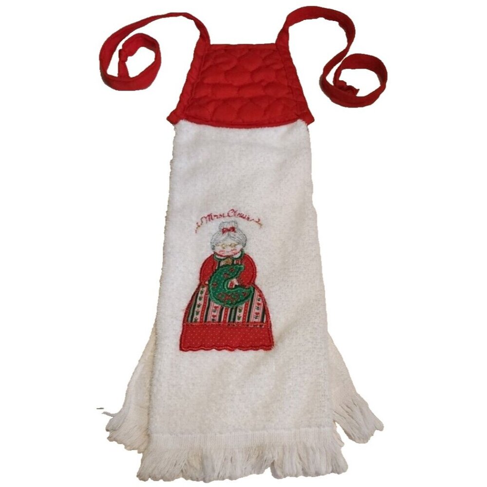 Vintage Cannon? Christmas Mrs Claus Kitchen Towel Quilted Top Tie Made in USA